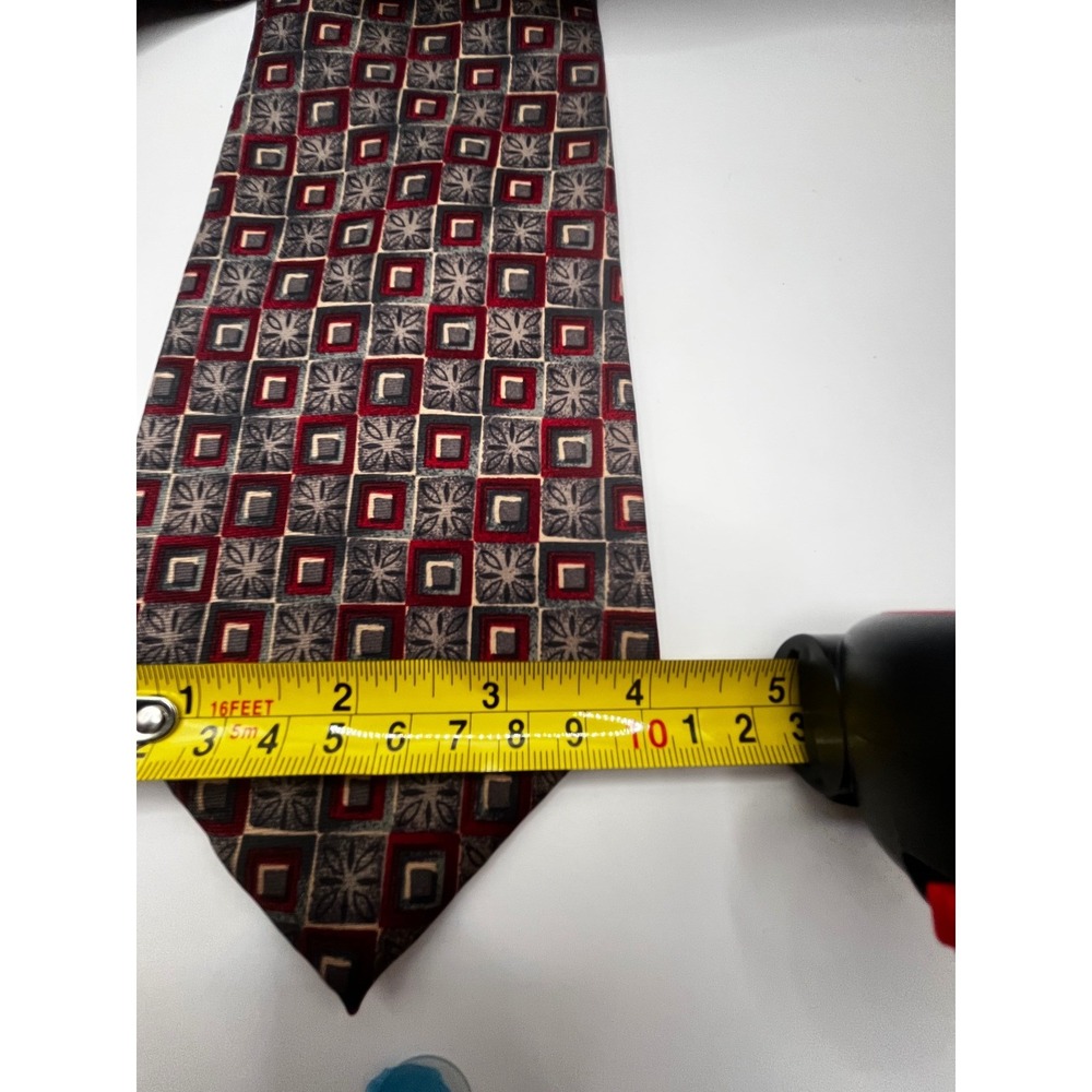 Albert NIPON Silk Geometric Pattern Neck Tie Burgundy Gold Men's Accessory NWT - Picture 5 of 5